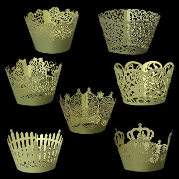 C006 - 20 pcs. Assortment Yellow Green Paper Lace Wedding Party Cupcake Cake Cups Wrappers Liners - 7 Designs