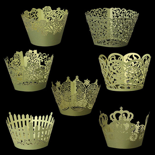 C006 - 20 pcs. Assortment Yellow Green Paper Lace Wedding Party Cupcake Cake Cups Wrappers Liners - 7 Designs