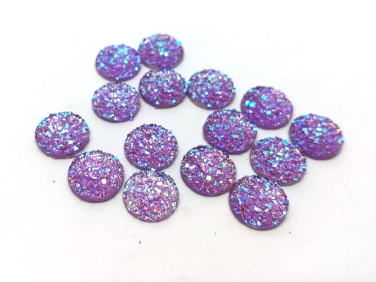 CA074 - 10 pcs Druzy Resin Embellishment Cabochons Purple Multicolor - 12mm - Dome Circle