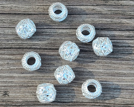 BD417 - 5 pcs Silver Plated Carved Filigree METAL Ball Spacer Beads - 10mm - Large Hole: 4.8mm - Fits Paracord and European Beads!