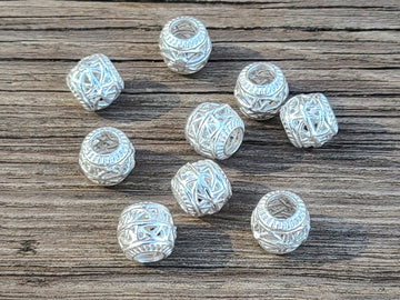 BD417 - 5 pcs Silver Plated Carved Filigree METAL Ball Spacer Beads - 10mm - Large Hole: 4.8mm - Fits Paracord and European Beads!