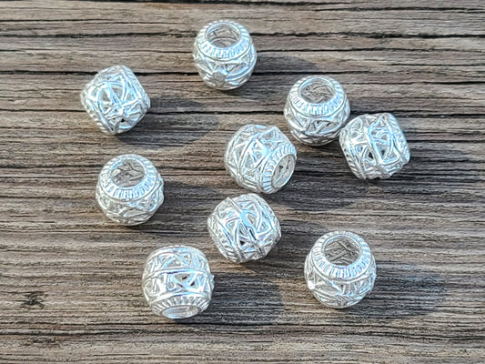 BD417 - 5 pcs Silver Plated Carved Filigree METAL Ball Spacer Beads - 10mm - Large Hole: 4.8mm - Fits Paracord and European Beads!