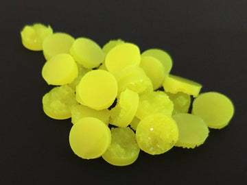 CA075 - 10 pcs Druzy Resin Embellishment Cabochons Bright Yellow - 12mm Diameter - Circle - 5mm Thick