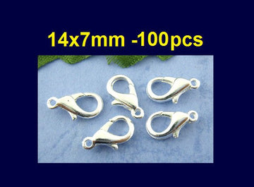 CL071 - 100 pcs. Silver Plated Lobster Clasps - 14mm X 7mm - Claw Clasps