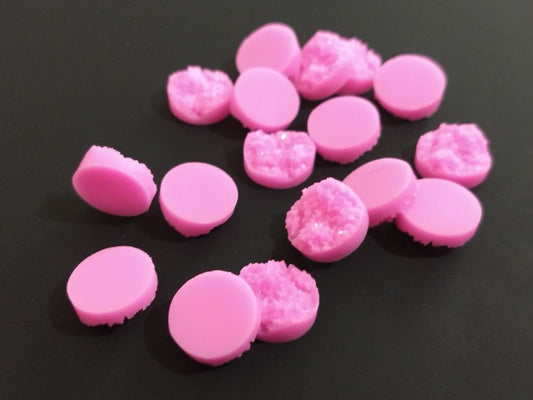 CA076 - 10 pcs Druzy Resin Embellishment Cabochons Bubble Gum Pink - 12mm Diameter - Circle - 5mm Thick