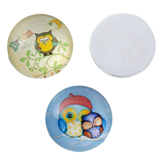 CA350 - 10 pcs Circle Owl Assortment Glass Round Dome Seals Tiles Cabochons - 20mm - Style B