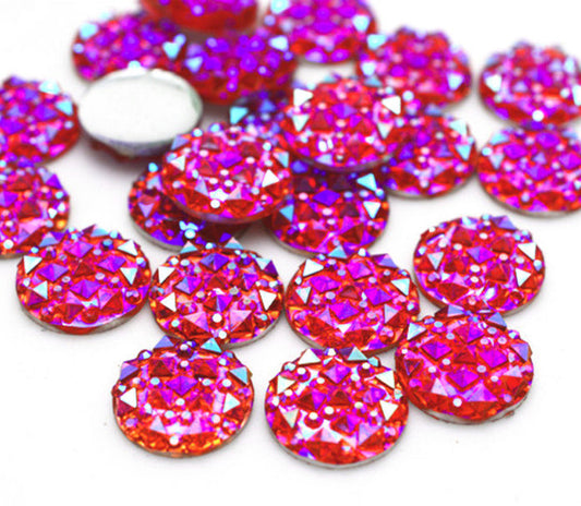 CA077 - 10 pcs Druzy Resin Embellishment Cabochons Pink Red Fuchsia Multicolor - 12mm - Shimmer Style