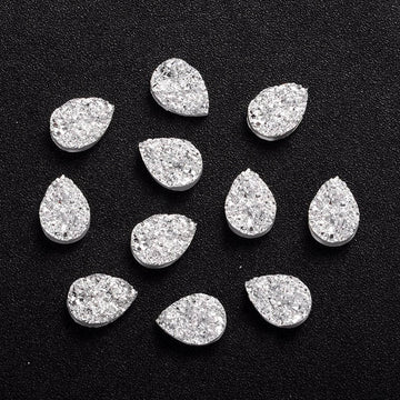 CA351 - 10 pcs Druzy Resin Embellishment Cabochons Silver - 14x10mm - Teardrop - 14mm x 10mm