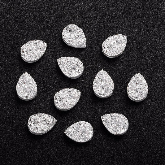 CA351 - 10 pcs Druzy Resin Embellishment Cabochons Silver - 14x10mm - Teardrop - 14mm x 10mm