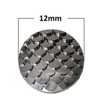 CA011A - 10 pcs Mermaid Fish Scales Resin Carved Embellishment Cabochons Dark Grey Gray Silver Black Gunmetal - 12mm