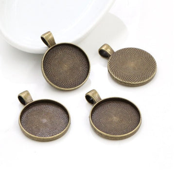 MP0055 - 5 pcs. Antique Bronze Pendant Trays Circle Posts Settings Bezels Cabochons - 20mm Glue Pad Setting