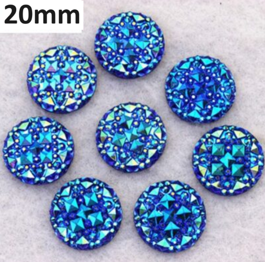 CA147 - 10 pcs Druzy Resin Embellishment Cabochons Blue Multicolor AB - 20mm - Shimmer Style