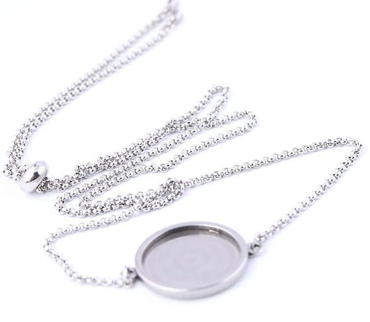 N223 - 2 pcs. 304 Stainless Steel Silver Tone Chain Necklaces - 22" (56cm) - 20mm Bezel - Tarnish Resistant!