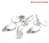 E047 - 10 pcs. Silver Tone Earring Clips Settings Lever Back Bezels Cabochons - 12mm Glue Pad Setting