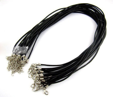 N081 - 10 pcs. Black Cowhide Cord Necklaces with Connectors - 17 inch (43.18cm)