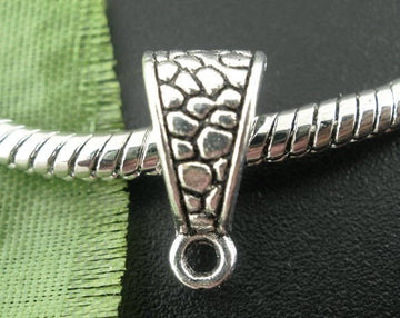 BA017 - 50 pcs. Antique Silver Dangle Triangle Slider Spacer Bails with Loop - 14mm X 7mm - Carved