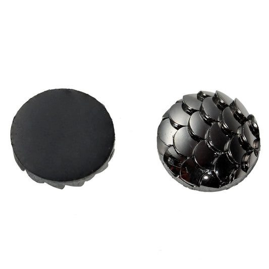 CA011A - 10 pcs Mermaid Fish Scales Resin Carved Embellishment Cabochons Dark Grey Gray Silver Black Gunmetal - 12mm