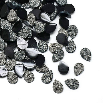 CA353 - 10 pcs Druzy Resin Embellishment Cabochons Gunmetal - 14x10mm - Teardrop - 14mm x 10mm - 2.3mm Thick