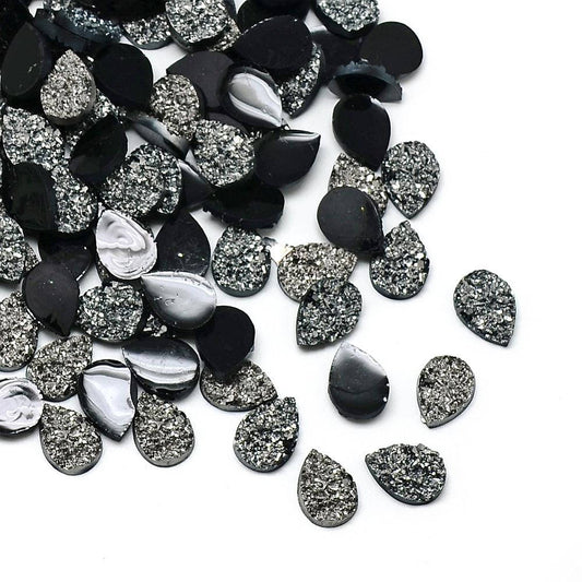 CA353 - 10 pcs Druzy Resin Embellishment Cabochons Gunmetal - 14x10mm - Teardrop - 14mm x 10mm - 2.3mm Thick