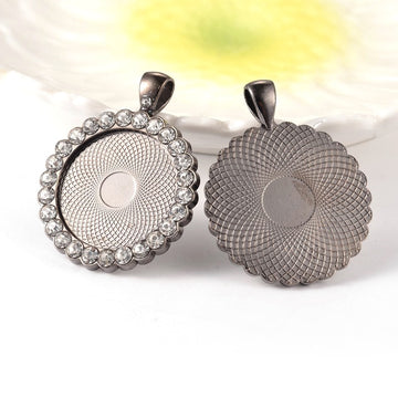 P541 - 2 pcs. Gunmetal Rhinestone Pendant Trays Circle Posts Settings Bezels Cabochons - 25mm Glue Pad Setting (1 inch)