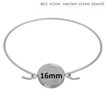 B042 - 5 pcs. Silver Tone Bangle Bezel Cabochon Bracelets - 21.5cm - 16mm Glue Pad - Made of Copper!