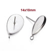 E105 - 10 pcs. 304 Stainless Steel Silver Earring Tacks Posts Studs Settings Bezels Cabochons with Loop - Teardrop - 14mm x 10mm Glue Pad Setting