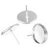 20 pcs. Silver Plated Earring Posts Studs Settings Bezels Cabochons Tacks- 14mm Glue Pad Setting