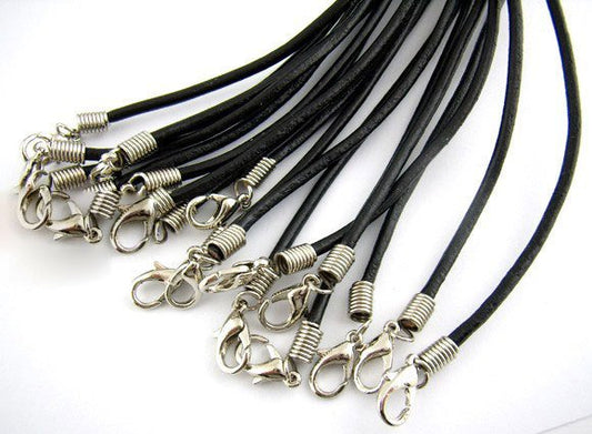 N081 - 10 pcs. Black Cowhide Cord Necklaces with Connectors - 17 inch (43.18cm)