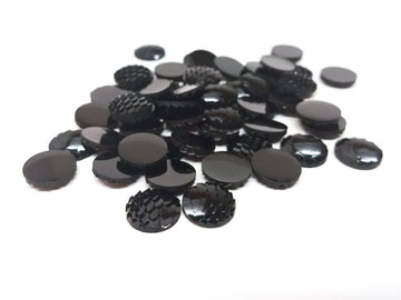 CA357 - 10 pcs Mermaid Fish Scales Resin Carved Embellishment Cabochons Black - 12mm