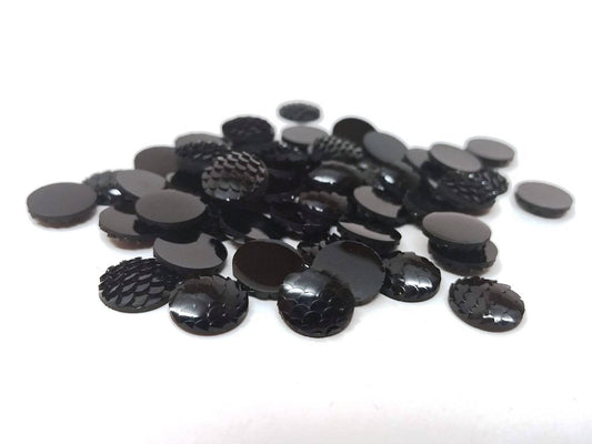 CA357 - 10 pcs Mermaid Fish Scales Resin Carved Embellishment Cabochons Black - 12mm