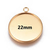 P022 - 5 pcs. 304 Stainless Steel Golden Circle Round Bezel Pendant Tags Trays - 22mm Glue Pad Setting - Tarnish Resistant!