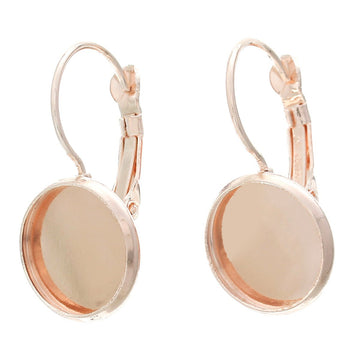 E049 - 10 pcs. Rose Gold Plated Earring Clips Settings Lever Back Bezels Cabochons - 12mm Glue Pad Setting
