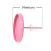 E214 - 20 pcs. Pink Plated Earring Posts Studs Settings Bezels Cabochons Tacks- 14mm Glue Pad Setting