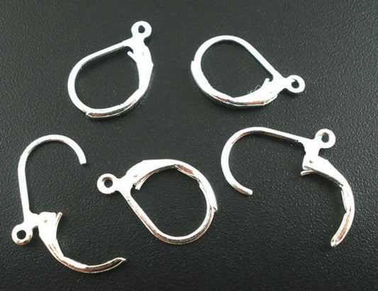 E068 - 60 pcs (30 pairs) Silver Plated Lever back Earrings - 16mm x 10mm