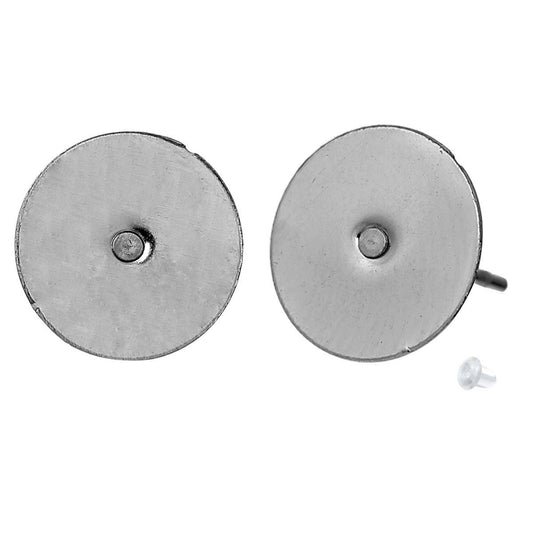 E115A - 100 pcs. (50 pairs) 304 Stainless Steel Earring Posts/Bases/Studs/Settings with Rubber Backs - 12mm x 10mm - 10mm Glue Pad