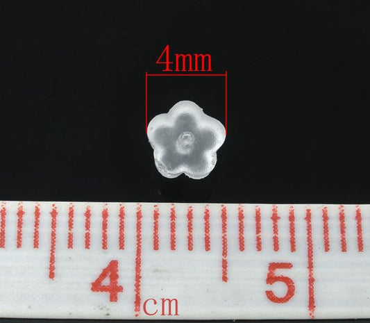 E008A - 100 pcs (50 Pairs) Clear Translucent Rubber Earring Back Stoppers Nuts - 4mm x 4mm - Flower