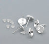 E126A - 10 pcs. Silver Plated Earring Posts Studs Settings Bezels Cabochons Tacks- 8mm Glue Pad Setting