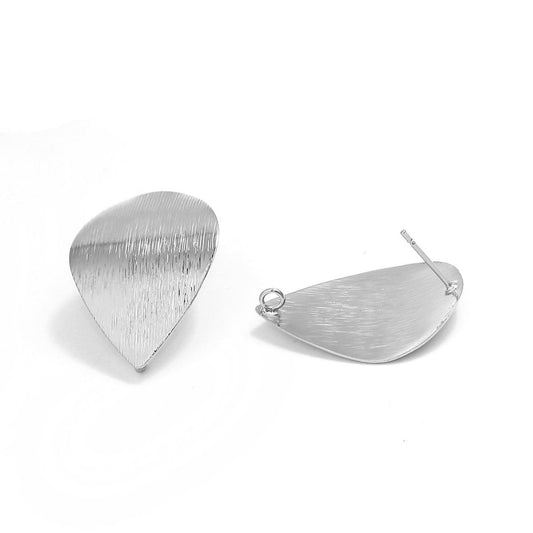 E204 - 4 pcs. Silver Tone Platinum Earring Posts Studs Settings Tacks with Loop - Drop - Leaf - Teardrop - 28mm x 21mm - Hole Size: 1.8mm