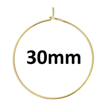 W009 - 100 Gold Plated Wine Charm/Earwire Hoop Rings - 30mm -20 Gauge