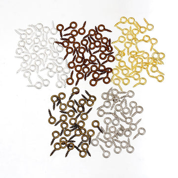 BA046 - 1000 pcs. Assortment of Screw Eyes Bails Top Drilled - 8x4mm - 5 Colors: Silver Plated, Gold Plated, Bronze, Copper and Silver Tone