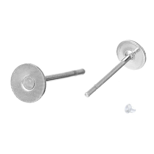 E193 - 100 pieces (50 pairs) Stainless Steel Earring Posts/Bases/Studs/Settings with Rubber Backs - 12mm x 4mm