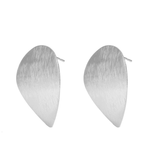 E204 - 4 pcs. Silver Tone Platinum Earring Posts Studs Settings Tacks with Loop - Drop - Leaf - Teardrop - 28mm x 21mm - Hole Size: 1.8mm