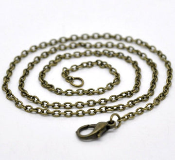 N004A - 12 pcs. Antique Bronze Textured Chain Link Necklaces 18" - (3 x 2mm Links) - Lobster Clasps - Claw Clasps