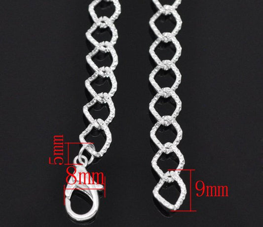 B009 - 10 pcs. Silver Plated Chain Link Bracelets with Lobster Clasps - 7 7/8 in (20 cm) - Style B - Claw Clasps