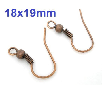 E009 - 200 pcs Antique Copper Tone Earring Hooks with Spring and Ball - 18mm x 19mm