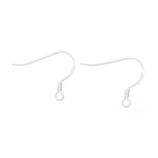 E029 - 2 pcs (1 Pair) 925 Sterling Silver Earring Hooks with Spring and Ball - 18mm x 15mm