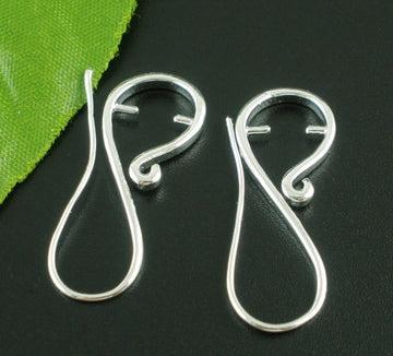E242 - 10 pcs (5 Pairs) Silver Plated Earring Ear Wire Hooks Bases - 30mm x 16mm - Made of Copper!