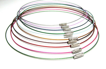 N012 - 10 pcs. Memory Wire Choker Coated Necklaces with Silver Screw Clasp - 18 inch - 1mm - THICK - 10 Colors - HIGH QUALITY