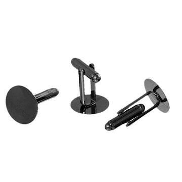 CU026 - Lot of 10 Dark Grey Gray Gunmetal Cuff Links (5 pairs) - 15mm Glue Pad - Made of Copper!