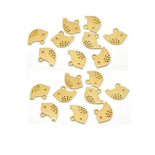 P199 - 10 pcs. Gold Plated Shiny Bird Charms Pendants - 16mm x 13mm - Medium